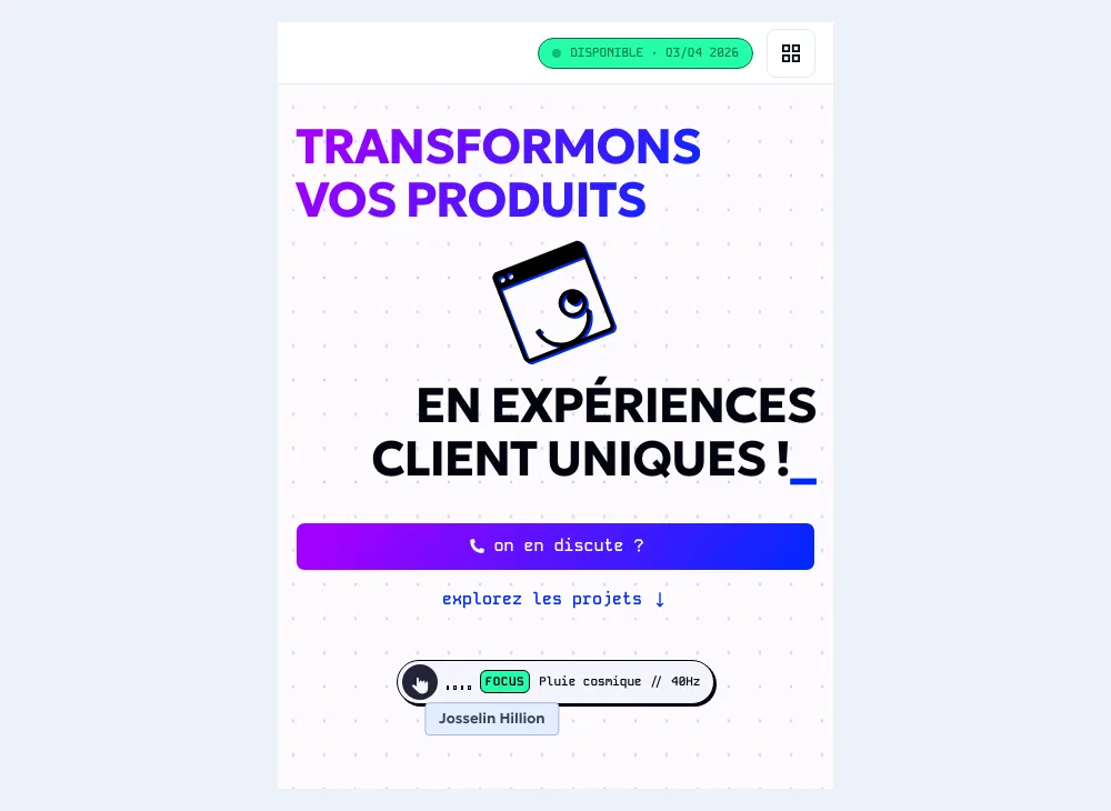 Hero du site Olin.os en production sur mobile, composition recomposée pour l'écran étroit.